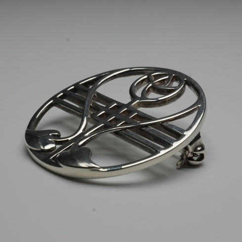 Vintage Sterling Silver Mackintosh Rose Art Nouveau Round Brooch