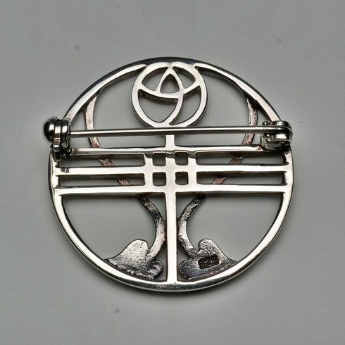 Vintage Sterling Silver Mackintosh Rose Art Nouveau Round Brooch