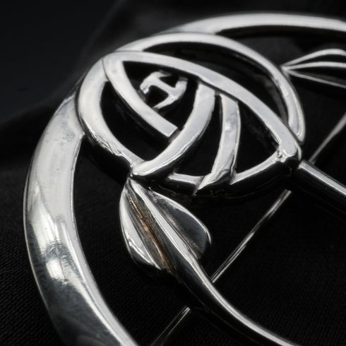 復古純銀麥金塔玫瑰新藝術風格圓形胸針附盒