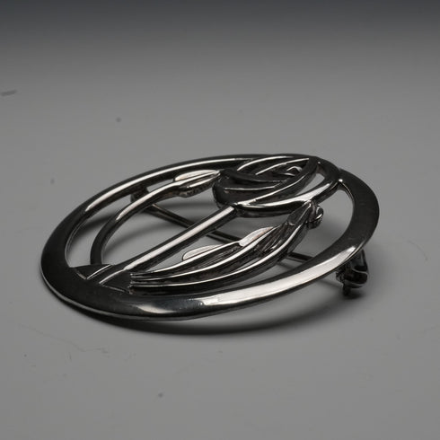 復古純銀麥金塔玫瑰新藝術風格圓形胸針附盒