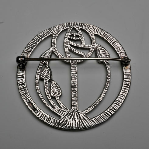 復古純銀麥金塔玫瑰新藝術風格圓形胸針附盒