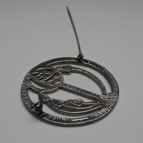 復古純銀麥金塔玫瑰新藝術風格圓形胸針附盒