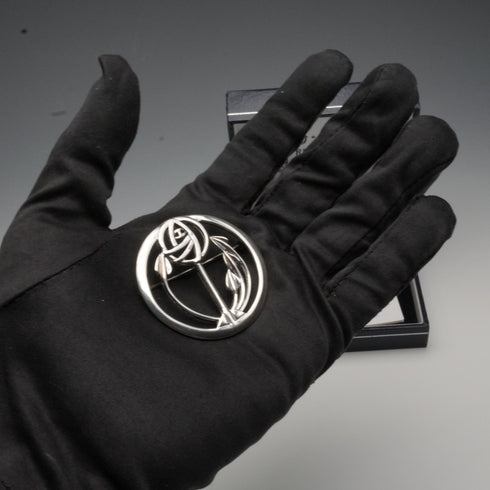 復古純銀麥金塔玫瑰新藝術風格圓形胸針附盒