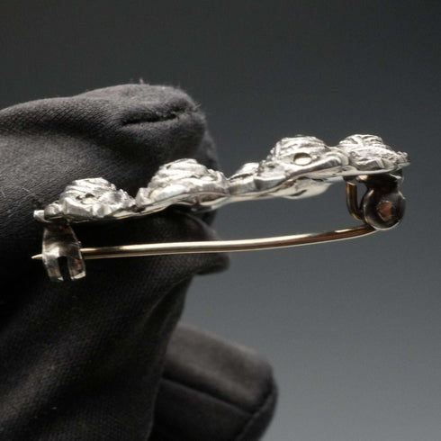 British Vintage Sterling Silver & Marcasite Rose Wreath Brooch by Thomas Mott