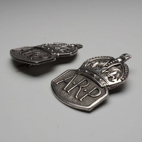 1938 British Vintage Sterling Silver ARP Warden Badge Pair by Royal Mint