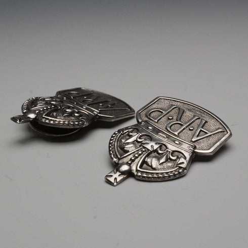 1938 British Vintage Sterling Silver ARP Warden Badge Pair by Royal Mint