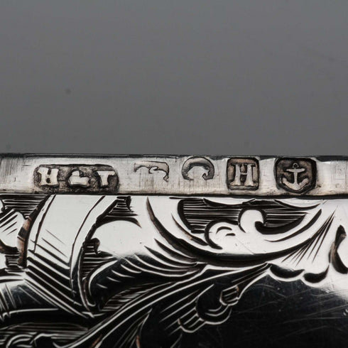 1856 English Antique Solid Silver Card Case 59g Hilliard&Thomason