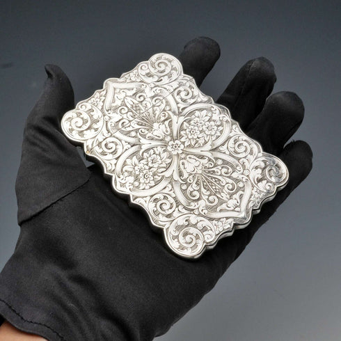 1856 English Antique Solid Silver Card Case 59g Hilliard&Thomason