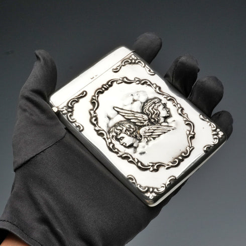 1906年 英国アンティーク 純銀製 天使装飾 カードケース 68g William Neale