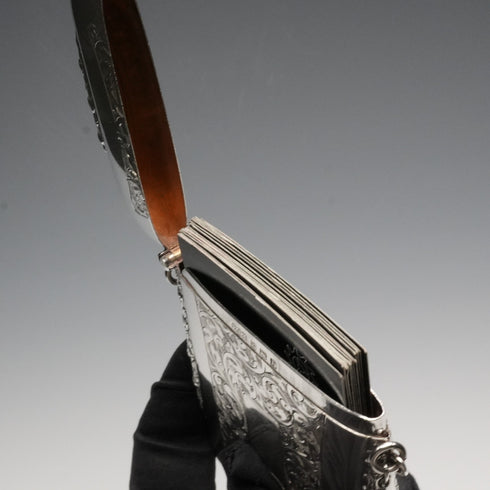 1916年 英国アンティーク 純銀製 チェーン付き カードケース 71g Edwin Joseph Houlston