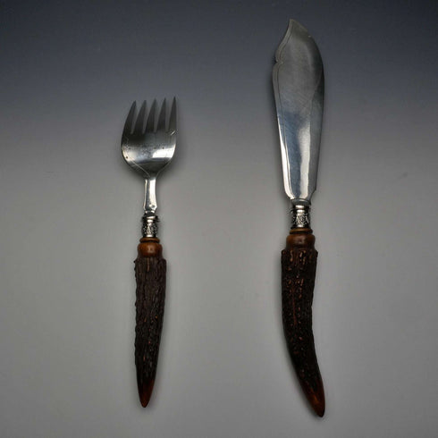 約1898年 英國古董鹿角手柄魚用刀叉組 R.F. Mosley&Sons