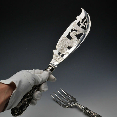 English Antique Mid-Victorian Silver-Plated Fish Server Set
