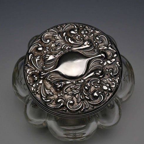 1903 British Antique Sterling Silver Lid Cut Glass Jar by King & Sons