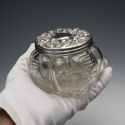 1903 British Antique Sterling Silver Lid Cut Glass Jar by King & Sons