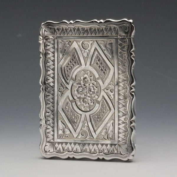 1873 Antique British Sterling Silver Card Case 56g GEORGE UNITE