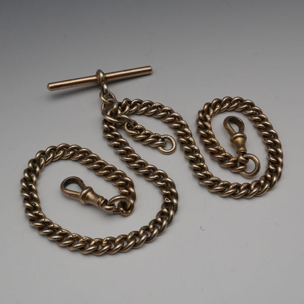 1907 British Antique Solid Silver Gilt Double Albert Chain 48g No Fob
