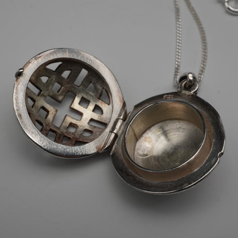 English Vintage Sterling Silver Locket Pendant with Sterling Silver Chain