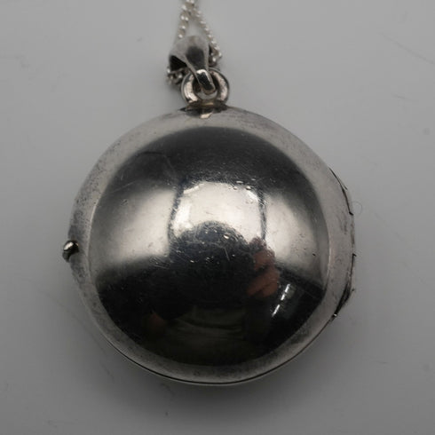 English Vintage Sterling Silver Locket Pendant with Sterling Silver Chain