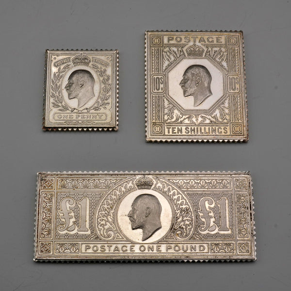 English Vintage Sterling Silver Edwardian Stamp Replica Ingot Set, Total 63g