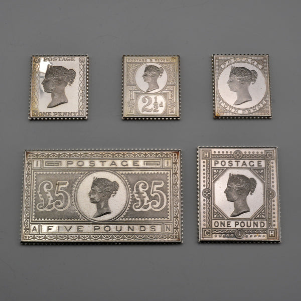 United Kingdom Vintage Sterling Silver Victorian Stamp Replica Ingot Set Total 92.5g