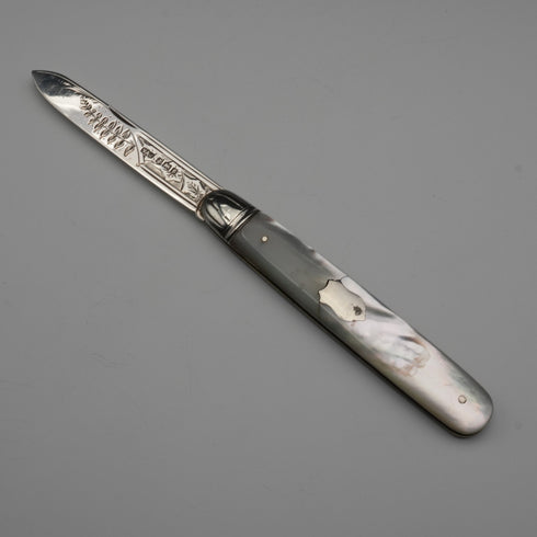 1905年 英国アンティーク 白蝶貝ハンドル 純銀ブレード ペンナイフ Villiers&Jackson
