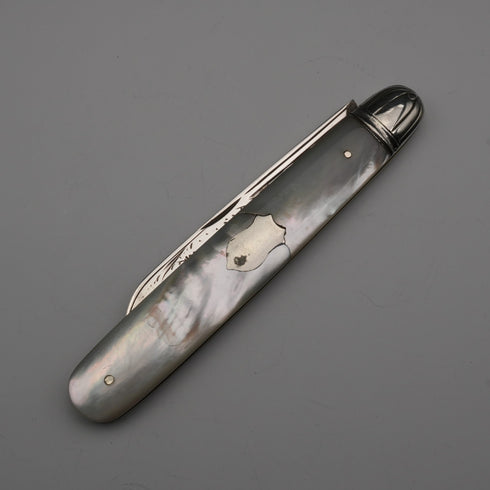 1905年 英国アンティーク 白蝶貝ハンドル 純銀ブレード ペンナイフ Villiers&Jackson