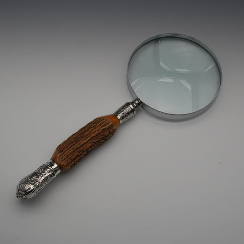 英國古董 純銀裝飾鹿角柄 放大鏡 Walker&Hall