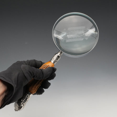 英國古董 純銀裝飾鹿角柄 放大鏡 Walker&Hall