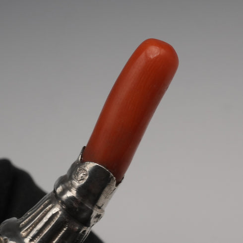 1890 Antique English Sterling Silver "Coral & Bell" Baby Rattle by George Unite