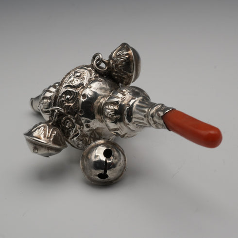 1890 Antique English Sterling Silver "Coral & Bell" Baby Rattle by George Unite