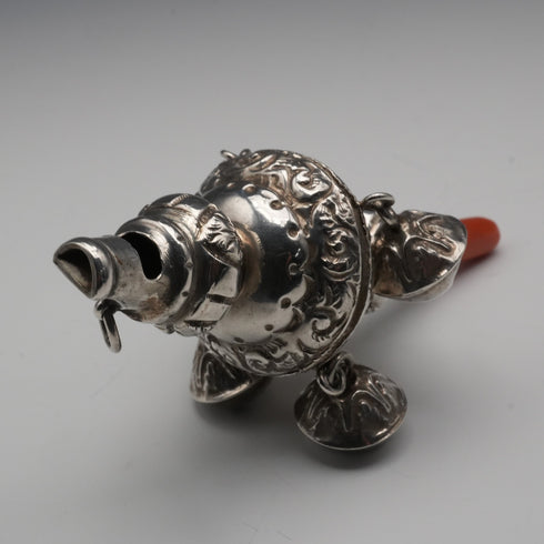 1890 Antique English Sterling Silver "Coral & Bell" Baby Rattle by George Unite