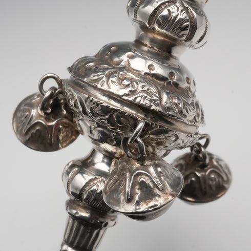 1890 Antique English Sterling Silver "Coral & Bell" Baby Rattle by George Unite