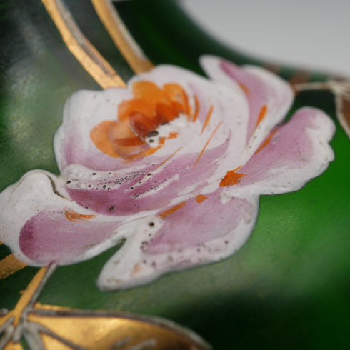 British Vintage Victorian Style Enamel-Decorated Green Glass Vase