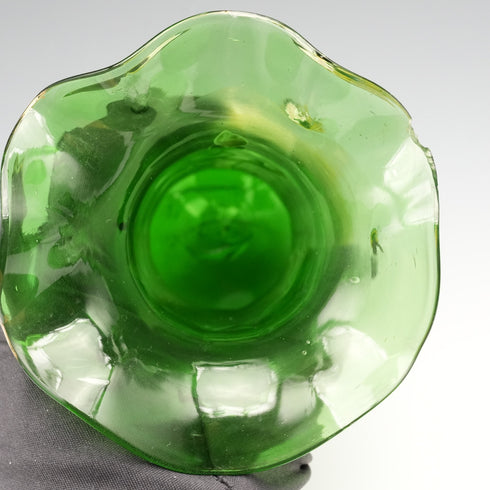 British Vintage Victorian Style Enamel-Decorated Green Glass Vase