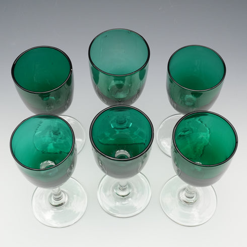 Vintage English Bristol Green Glass Liqueur Glasses, Set of 6