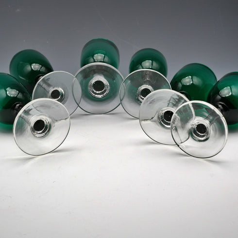 Vintage English Bristol Green Glass Liqueur Glasses, Set of 6