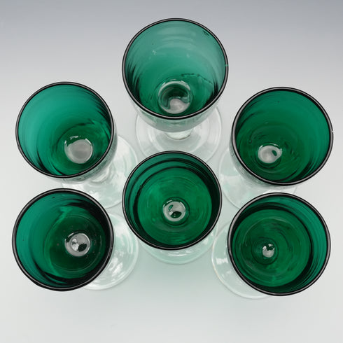 Vintage English Bristol Green Glass Liqueur Glasses, Set of 6