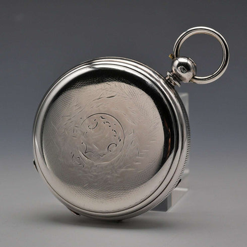 1880年 英国アンティーク 装飾ダイヤル 鍵巻き 銀側懐中時計 可動品 針無し(ジャンク)