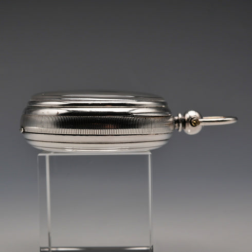 1880年 英國古董 裝飾錶盤 鑰匙上鍊 銀殼懷錶 可動 無指針(壞件)