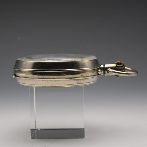 Swiss Antique Goliath Pocket Watch, 66mm Diameter, Skeleton Back, Alloy Case, Good Working Condition