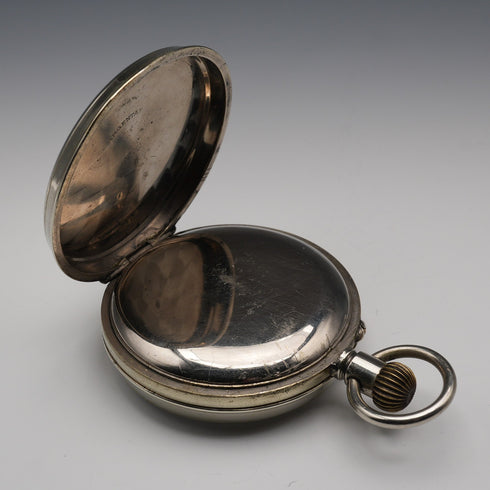 Swiss Antique Goliath Pocket Watch, 66mm Diameter, Skeleton Back, Alloy Case, Good Working Condition