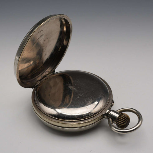 Swiss Antique Goliath Pocket Watch, 66mm Diameter, Skeleton Back, Alloy Case, Good Working Condition