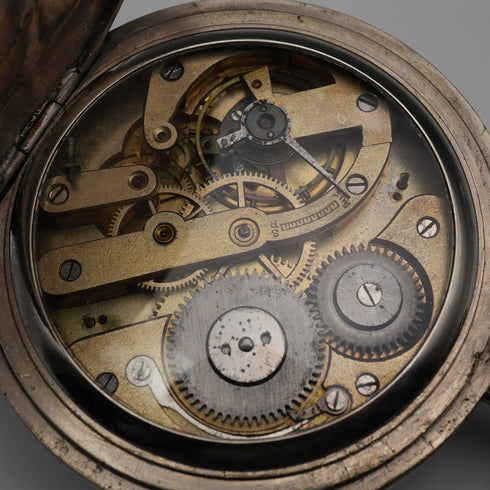 Swiss Antique Goliath Pocket Watch, 66mm Diameter, Skeleton Back, Alloy Case, Good Working Condition