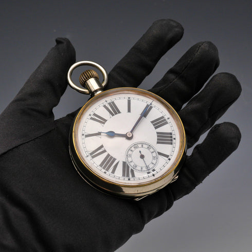 Swiss Antique Goliath Pocket Watch, 66mm Diameter, Skeleton Back, Alloy Case, Good Working Condition