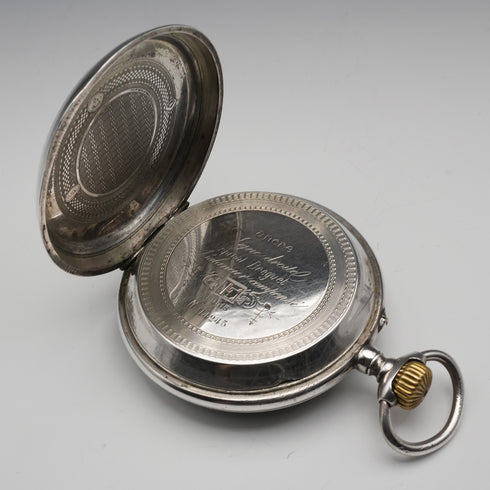 Swiss Antique Goliath Pocket Watch, 63mm Diameter, 800 Silver Case, Good Working Order