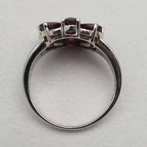 UK Vintage Pink Garnet Floral Sterling Silver Ring (US Size 9.5)