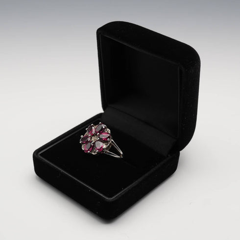 UK Vintage Pink Garnet Floral Sterling Silver Ring (US Size 9.5)