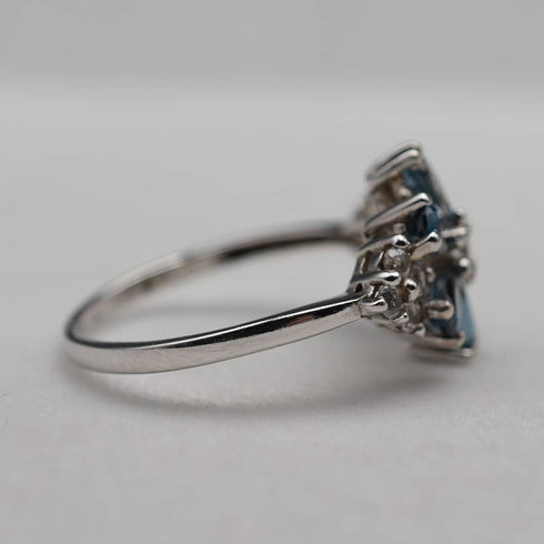 UK Vintage Blue Topaz Floral Sterling Silver Ring (US Size 9.5)