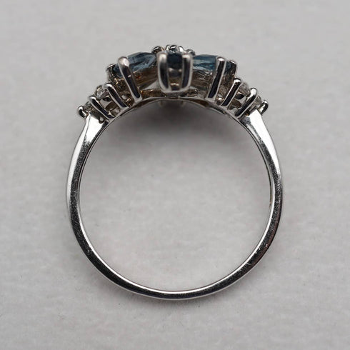 UK Vintage Blue Topaz Floral Sterling Silver Ring (US Size 9.5)