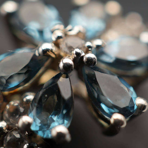 UK Vintage Blue Topaz Floral Sterling Silver Ring (US Size 9.5)